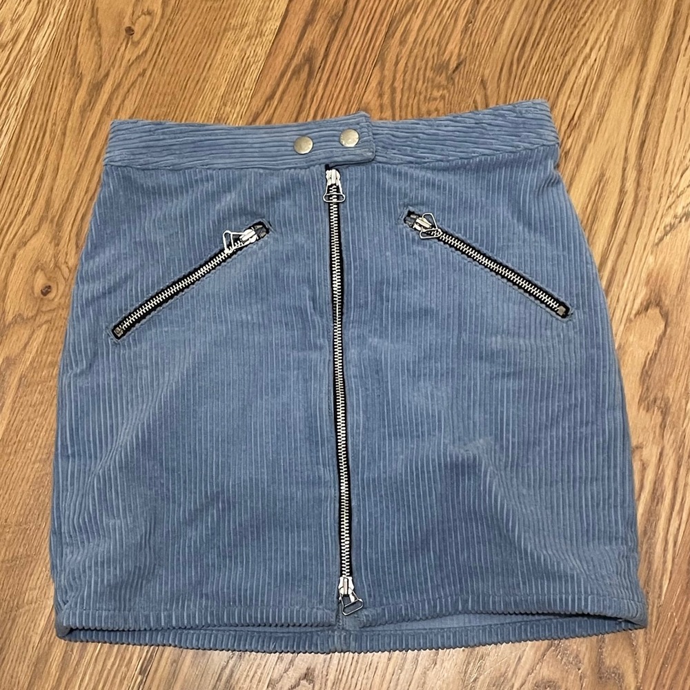 rag bone New‎ York Blue Corduroy Zipper Front Mini Skirt Size 0 Riviera